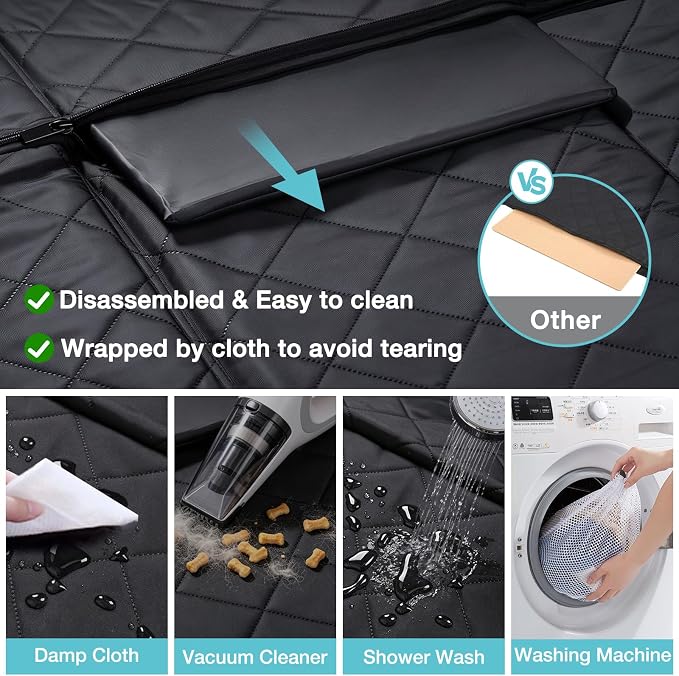 Truck Hard Bottom Car Seat Cover for Dogs | Mesh Window & 2 Safety Belts | 100% Waterproof Sturdy Back Seat Extender with Door Protectors |Non-Slip,Scratchproof Pet Car Rear Seat Protector Fit Pickup - Image 8