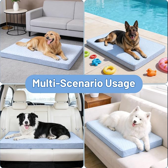 Cooling Dog Bed for Large Dogs, Orthopedic Memory Foam Dog Bed with New Cooling Fabric, Waterproof Washable Pet Bed for Crate, Non-Slip Cooling Pet Mat for Arthritic Dogs Up to 65Lbs, 35"x22"x3" - Image 5