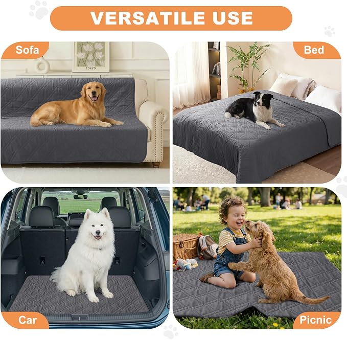 100% Waterproof Dog Bed Cover Pet Blanket(30"x71"),7-Layer Reversible Washable Sofa Couch for Furniture Car (Gray+Gray) - Image 4