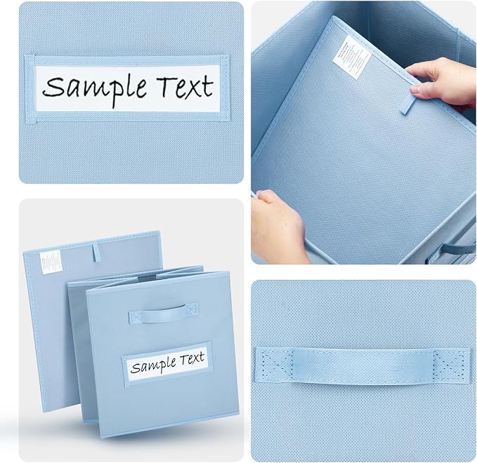 13x13x13 storage cube bins (Set of 10) Fabric storage cubes with 10 Labels Window Cards & a Pen, storage cubes 13x13, Collapsible 13 inch cube storage bins, Cubby Organizer Boxes, Pastel Blue - Image 3