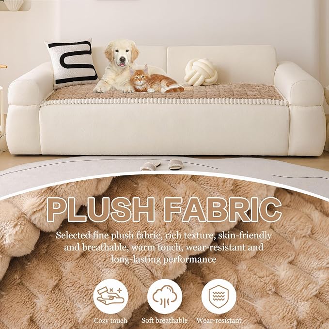 DREAMINGO Pet Couch Covers for Sofa Non Slip Fuzzy Dog Sofa Covers Washable Geometric Jacquard Couch Cushion Protector Coffee Pet Bed Mat 27.6x70.9 Inch - Image 2