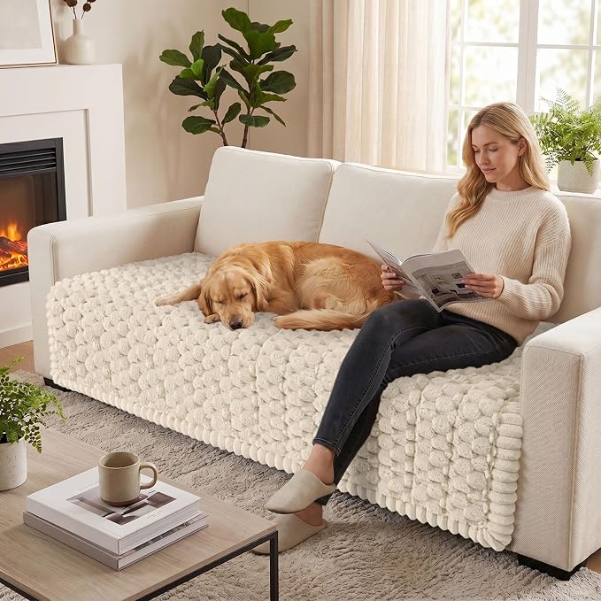 Smiry Non Slip Couch Covers for Dogs, Scratch Resistant Pet Sofa Protector | Machine Washable Soft Fuzzy Thick Furniture Cover for Sofa Loveseat Sectional Large Dogs, Apricot, 43" x 63" - Image 5