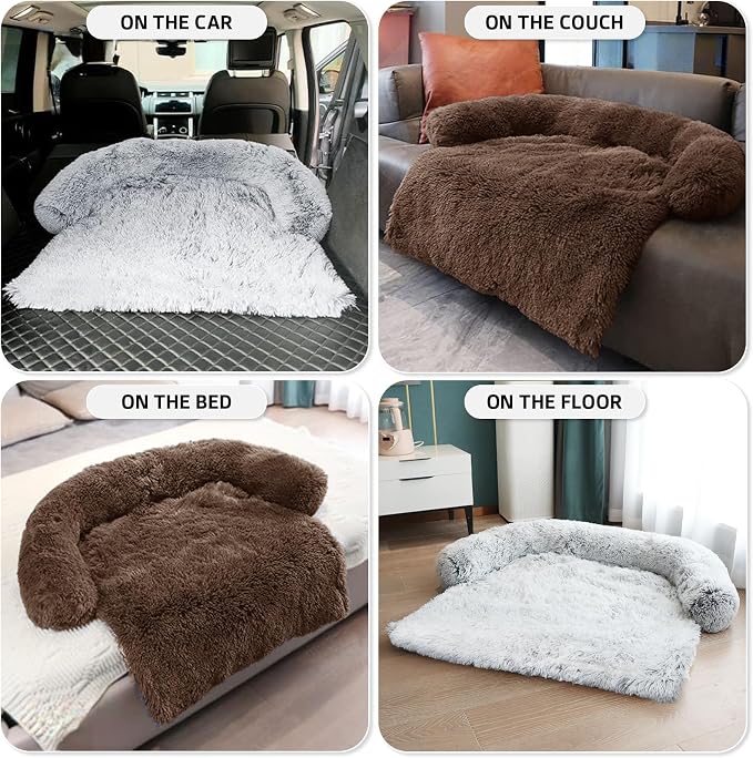GGIB Calming Dog Bed Fluffy Plush Dog Mat for Furniture Protector with Removable Washable Cover for Large Medium Small Dogs and Cats (Medium, Coffee) - Image 6
