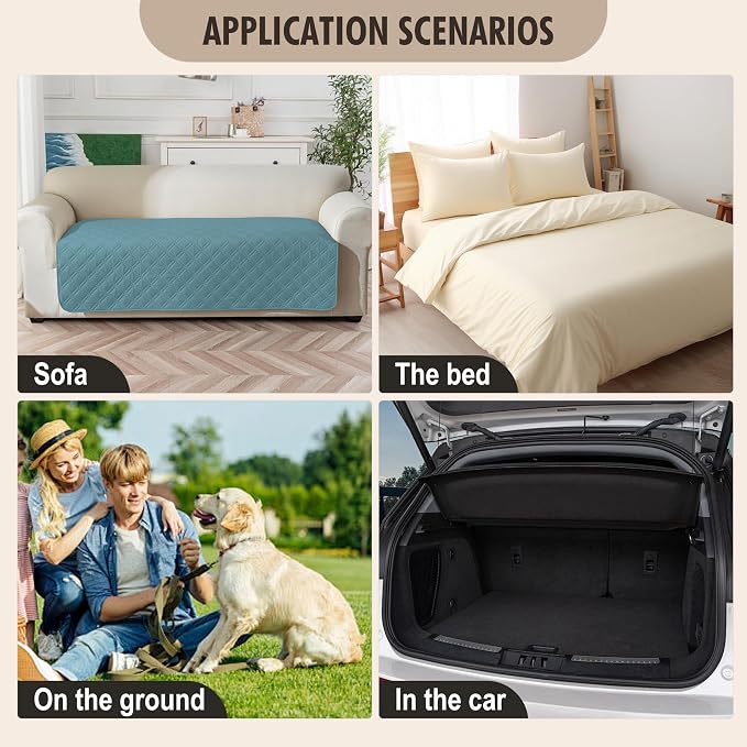 Genina Waterproof Couch Cover, Washable Anti-Slip 67 inch Sofa Covers with 3 Cushions, Sectional Couch Covers for Pets Friendly, Sofa Slipcovers for Dogs Cats, (67inch/Blue) - Image 6