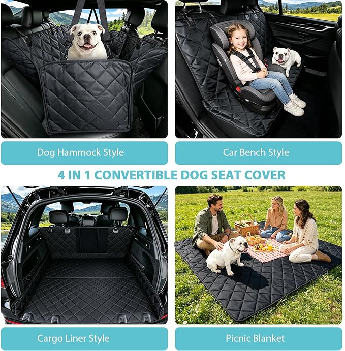 Dog Car Seat Cover for Back Seat | Mesh Window & Safety Belt | 100% Waterproof Dog Hammock for Safe Travel with Side Door Protectors | Non-Slip, Scratchproof Pet Rear Seat Cover for Car, SUV,Truck - Image 4