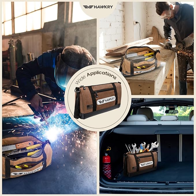 HAWKRY Canvas Tool Pouch – Brown Tool Bag for Tool Storage, DIY, Electrical, Auto or Hobby Use | Rugged Canvas Organizer with Zipper & Reinforced Base – Compact Utility Pouch for Toolbox or Car - Image 7