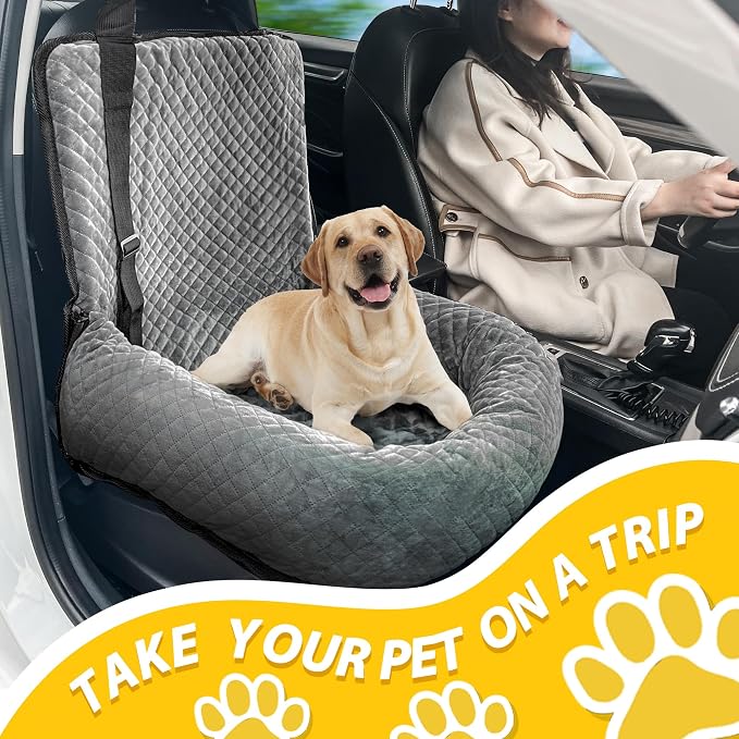Dog Car Seat for Small Medium Dogs,Detachable Washable Travel Safety Pet Booster Seat, Comfy Ultra Soft and Multifunctional Car Travel Bed,Grey - Image 5