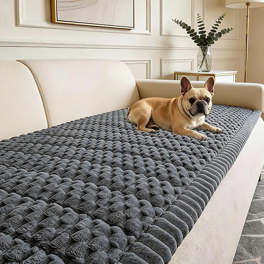 Couch Cover for Dogs Washable,Non Slip Fuzzy Durable Pet Friendly Cozy | Soft Slipcovers for 3 Cushion Sofa Cover,Plush Thick Protector Fits Mat Bed Leather & Fabric Couches (Grey 27.6"x82.7") by CoSofSLIP