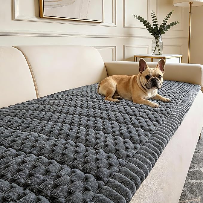 Couch Cover for Dogs Washable,Non Slip Fuzzy Durable Pet Friendly Cozy | Soft Slipcovers for 3 Cushion Sofa Cover,Plush Thick Protector Fits Mat Bed Leather & Fabric Couches (Grey 27.6"x82.7") by CoSofSLIP
