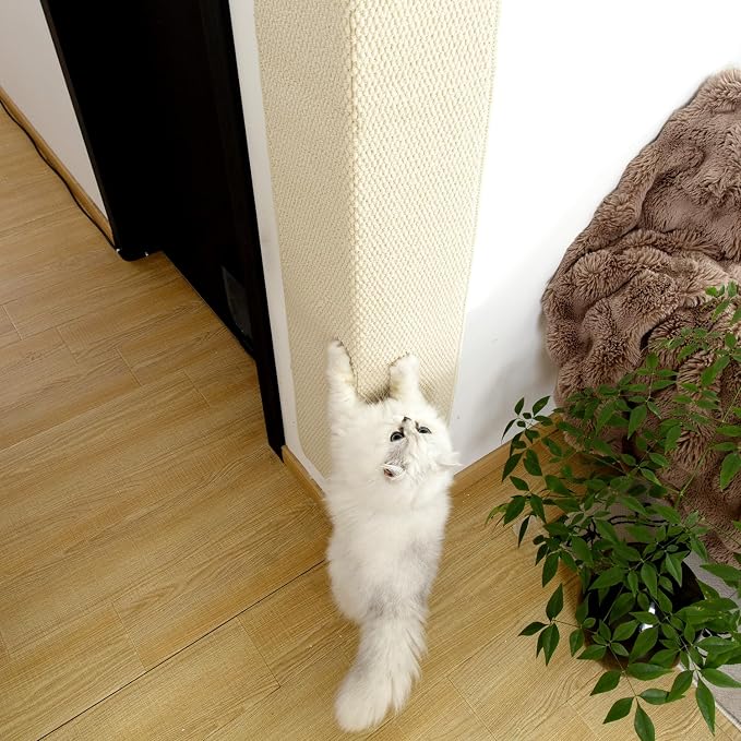 SHENGOCASE Thickened Cat Wall Corner Climbing Carpet, Cat Wall Furniture, Wall Corner Scratcher, Scratching Post (Cream-White) - Image 2