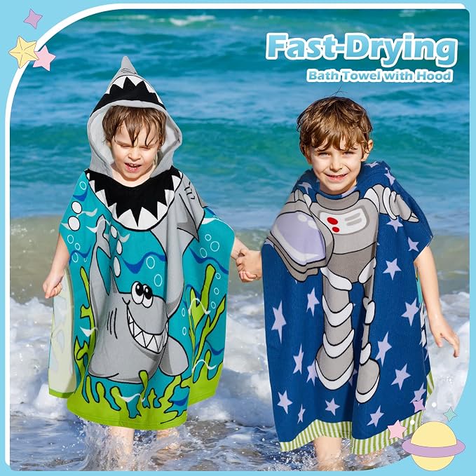 6 Pcs Kids Hooded Towel Kids Bath Towels with Hood Microfiber Baby Pool Beach Towel for Boy Girls Toddler(47 x 24 Inch,Vivid Style) - Image 5
