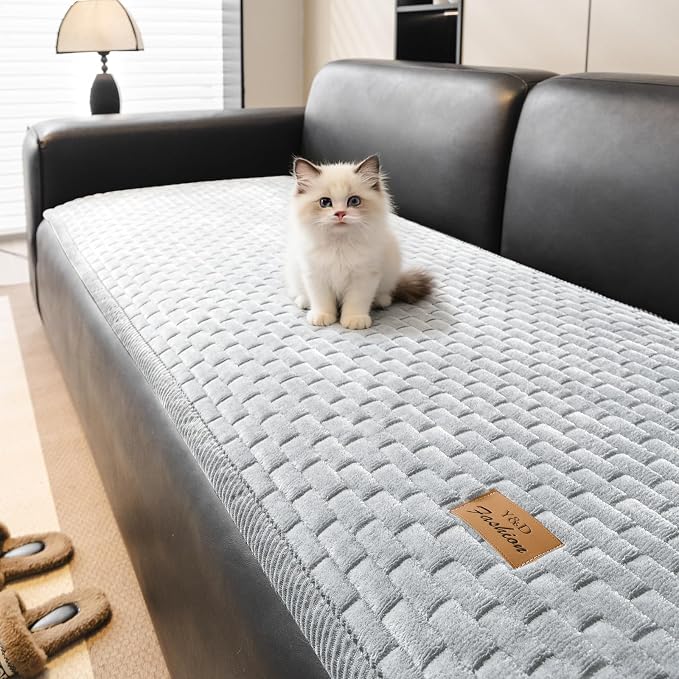 Couch Covers for Dogs Washable, Velvet Dog Couch Cover Protector, Fuzzy Plush Pet Sofa Cover for Loveseat, Sofa Covers for Pets(1,Light Grey,27.6"x59.1", 2 Seater Sofa Pad Cover) - Image 2