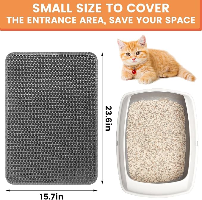 23.6” x15.7” Cat Litter Mat, Litter Trapping mat, cat mat for Litter Box, cat Litter mat Small, Honeycomb Double Layer Design, Waterproof & Urine Proof, Scatter Control, Non-Slip, Grey, 1 Pack - Image 6