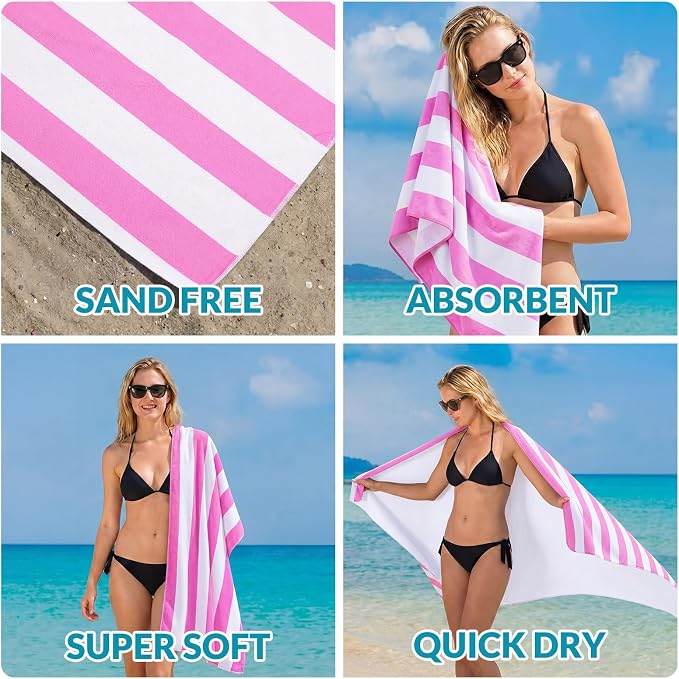 Frienda 12 Pack Pink Striped Beach Towels 71''x 32'' Large Microfiber Quick Dry Absorbent Bath Towels for Swimming Pool Beach Cruise Travel Gym Supplies - Image 6