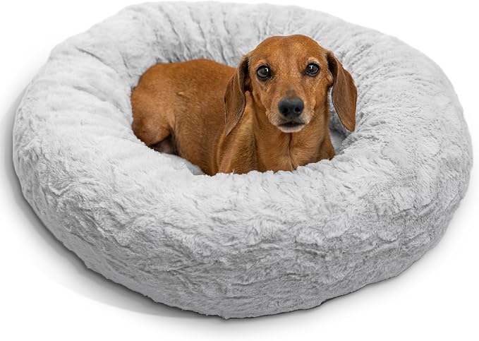Best Friends by Sheri The Original Calming Donut Dog Bed for Small Dogs up to 25 lbs, Lux Faux Fur, Gray, 23" x 23" by BestFriendsbySheri