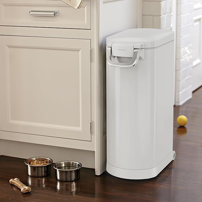 simplehuman X-Large Pet Food Storage Container, Holds 36-44 lb / 16-20 kg of Dry Dog Food, Cat Food, or Bird Seed, Airtight Lock-Tight Lid with Magnetic Scoop, BPA-Free, White Steel - Image 5