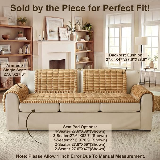 decorUhome Couch Cover for Dogs, Non Slip Fuzzy Thick Pet Sofa Protector | Pet Friendly, Machine Washable, Fits 4-Cushion Sofa, Protects Against Pet Hair, Scratches & Daily Messes, Camel, 27.6" x 88" - Image 11