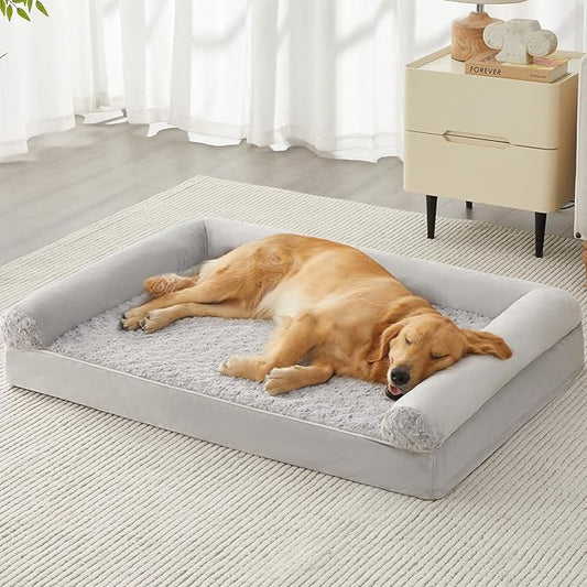 BFPETHOME Orthopedic Washable XXL Dog Bed for Senior Dog Cozy Sleep | Extra Large Waterproof Big Soft Pet Couch Bed for Dogs Relax with Removable Cover Supportive Foam Light Grey 54x36 Inch by BFPETHOME