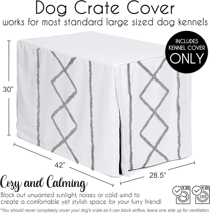 Sweet Jojo Designs 42in. Medium/Large Dog Crate Cover (Grey Boho Modern Tuft) Pet Cage, Kennel Covers (Bohemian, Farmhouse, Shabby Chic, Designer, Neutral, Elegant, Minimalist, Gray Tufted Cotton) - Image 5