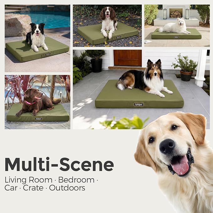 Sytopia Outdoor Dog Bed for Extra Large Dogs (90 lbs), Waterproof Orthopedic Pet Bed with Removable Washable Cover, Indoor Outdoor Dog Mat for Patio, Crate, Camping, Travel & Home, Green - Image 5