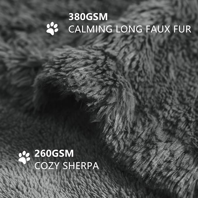 gogobunny Waterproof Dog Blanket for Couch & Furniture Protection - Super Soft Reversible Throw for Large Dogs & Cats, Calming Washable Fur & Sherpa Pet Blanket(33x77 Inch, Grey) - Image 4