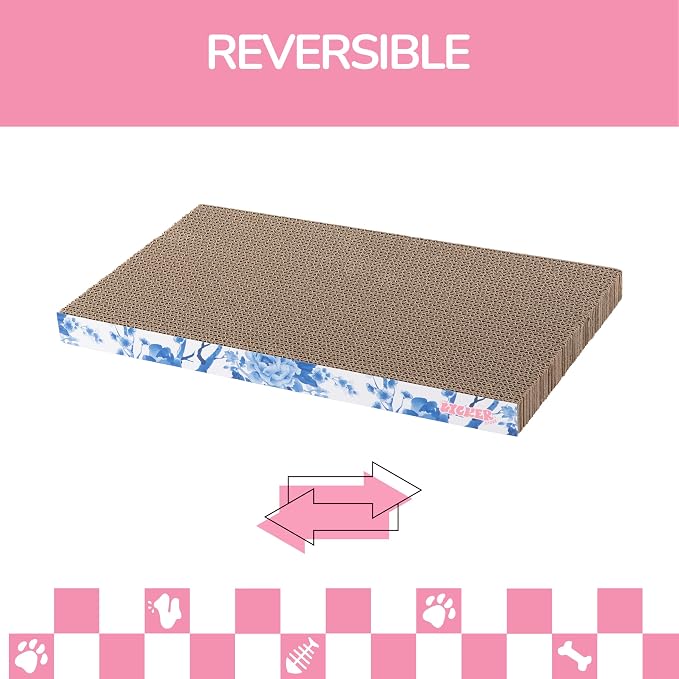 Naomi 18" x 10" Reversible Corrugated Cardboard Cat Scratcher Pads with Catnip, 5-Pack, Blue/White Chinoiserie Modern Furniture Protector CSR1009F - Image 6