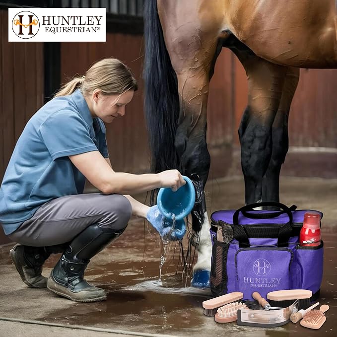 Huntley Equestrian Deluxe Grooming Bag Perfectly Designed Easy Access Multi Pocket Zipper Top Closure Double Handles Shoulder Strap Exterior Pockets - Image 7