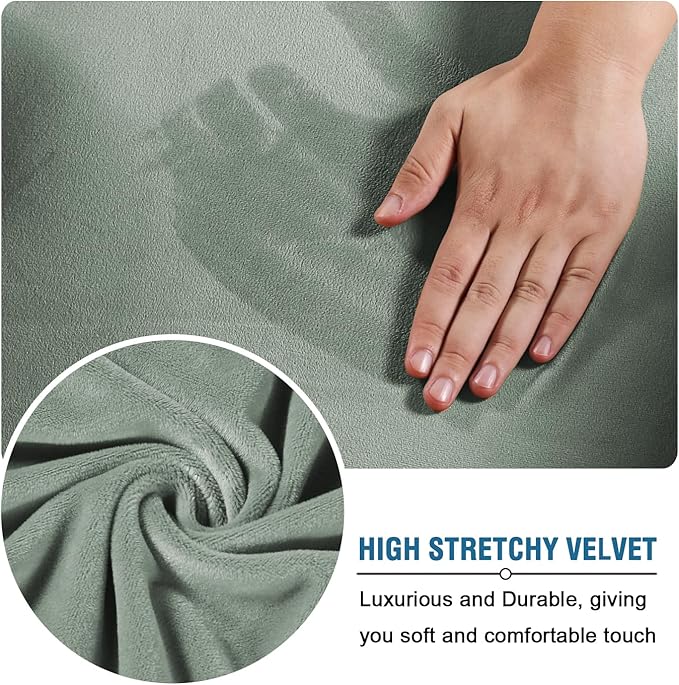 H.VERSAILTEX Rich Velvet Stretch 2 Piece Cover Chair Slipcover Sofa Cover Furniture Protector Couch Soft with Elastic Bottom Chair Couch Cover with Arms Width Up to 49 Inch(Chair, Sea Grass) - Image 5