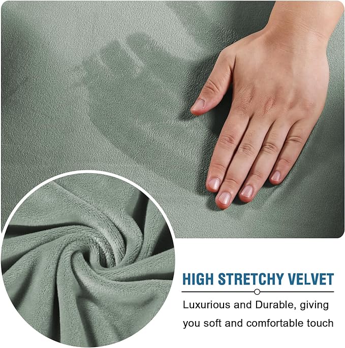 H.VERSAILTEX Velvet 4 Piece High Stretch Sofa Slipcover Cover Furniture Protector Form Fit Luxury Thick Velvet Extra Large Sofa Cover for 3 Cushion Couch Width Up to 105 Inch (XL Sofa, Sea Grass) - Image 5
