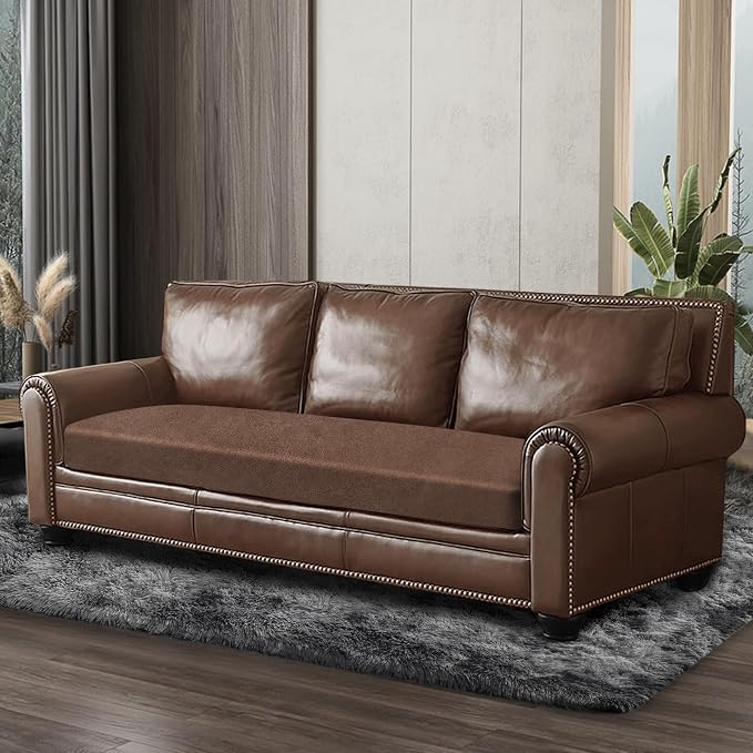 ANARACHON Leather Look Couch Cushion Covers Sofa Seat Slipcovers Sets Couches Furniture Protector for Sectional Armchair Loveseat Pets Kids Stretch Spandex Fabric (1 Cushion Sofa, Brown) - Image 8