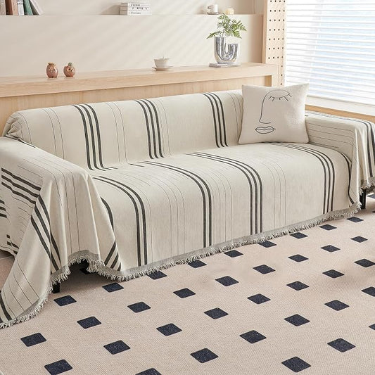DREAMINGO Couch Cover Reversible Chenille Furniture Protector Sofa Covers for Dogs Pets Dark Grey Couch Cover for 3 Cushion Couch Sofa Vertical Stripe Jacquard Sofa Slipcover Sectional, 71"x150" by DREAMINGO