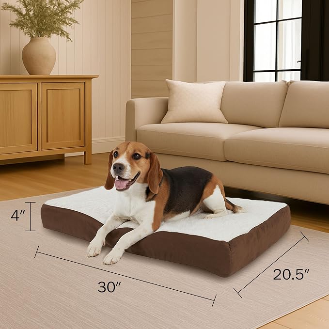 Orthopedic Dog Bed - 2-Layer Memory Foam Dog Bed with Machine Washable Sherpa Cover - 30x20.5 Mattress for Medium Dogs up to 45lbs by PETMAKER (Brown) - Image 2
