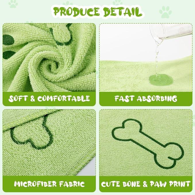 Tatuo 22 Pcs Dog Towels for Drying 20 x 40 Inch Pet Bath Towels Absorbent Microfiber Towel Quick Drying Puppy Bathing Supplies for Small Medium Large Dog Puppy Cat(Green,Bone Pattern) - Image 3