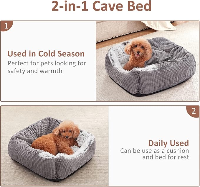 MIXJOY Dog Beds for Large Medium Small Dogs, Rectangle Cave Hooded Blanket Puppy Bed, Luxury Orthopedic Cat Beds for Indoor Cats, Warmth and Machine Washable (30 inches, Grey) - Image 5
