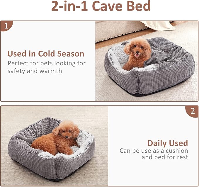 MIXJOY Dog Beds for Medium Large Small Dogs, Rectangle Cave Hooded Blanket Puppy Bed, Luxury Orthopedic Cat Beds for Indoor Cats, Warmth and Machine Washable (25 inches, Grey) - Image 5