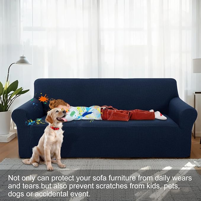 Stretch Recliner Chair Cover for Armchair, Small, Navy | Chair Covers For Living Room, Furniture Protector With Non Skid Foam, Elastic Bottom, Slipcovers For Kids, Dogs - Image 2