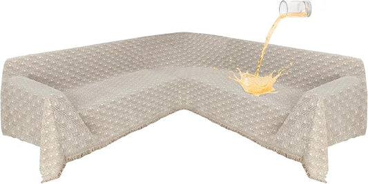 1OO% Waterproof Sectional Couch Covers for Dogs L Shaped Corner Sofa Cover Washable Chenille Sofa Slipcovers Blanket Modern Jacquard Pet Furniture Protector (91"x252", Khaki Weaving Triangle) by SYJOVIA