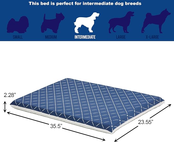 MidWest Homes for Pets Quiet Time Couture Paxton Dog Bed, Blue & Fleece with Removable Pillow Cover, Blue, 36", Blue Diamond Pattern - Image 4