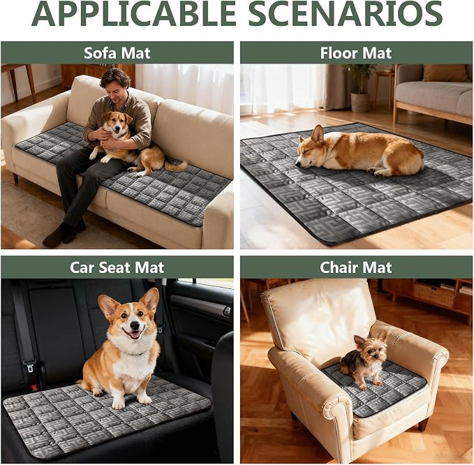 Paw Cart Couch Cover Caravan Quilted Sofa Topper Greek Key Pattern Washable Non Slip Soft Pet Protector for Any Type of Couch (Gray,W 63“ x D 35” 1 Piece) - Image 3