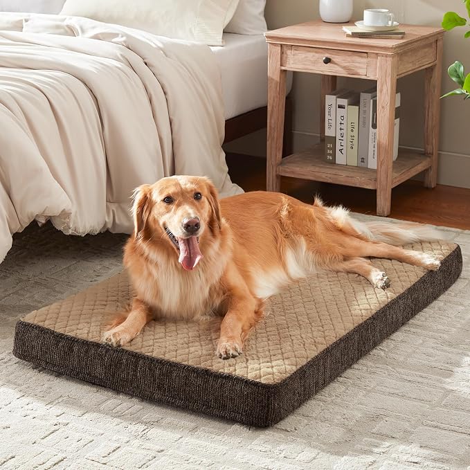 JOEJOY Orthopedic Dog Bed for Large Dogs, Washable Dog Crate Bed Large Sized with Removable Cover, Egg Memory Foam Big Pet Beds, Brown, 35"x22" - Image 2