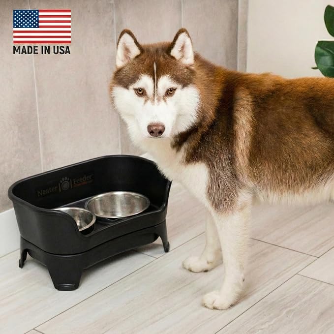 Neater Feeder - Express Model w/ Slow Feed Bowl - Mess-Proof Dog Bowls (M/L, Black) Made in USA – Elevated, No Spill, Non-Tip, Non-Slip, Raised Stainless Steel Food/Water Pet Bowls Aid Digestion - Image 2