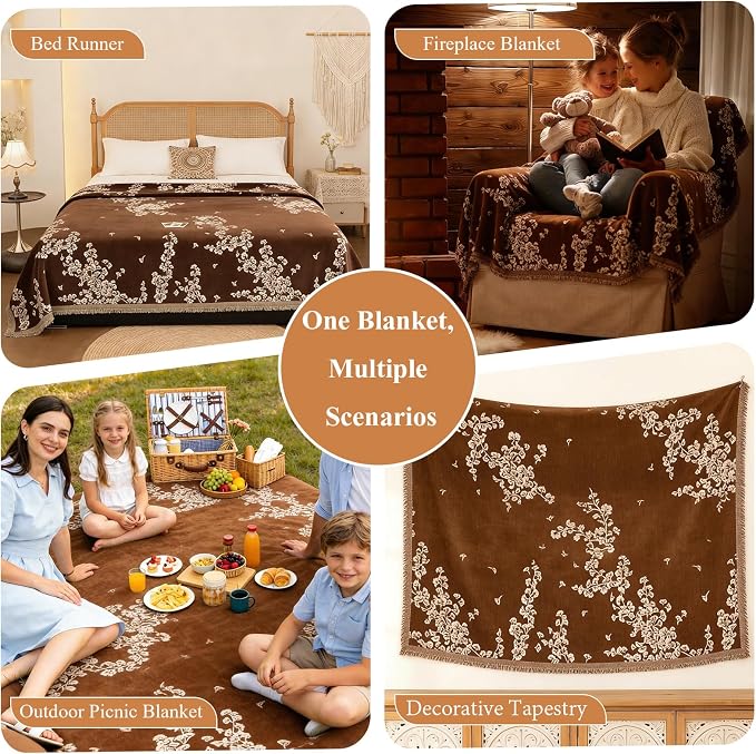 STACYPIK Botanical Aesthetics Coffee Couch Cover Vintage Ginkgo Leaf Sofa Cover for 3 Cushion Couch Soft Chenille Loveseat Couch Slipcover for Sectional with Tassels Sofa Protector for Pets-71X134IN - Image 5