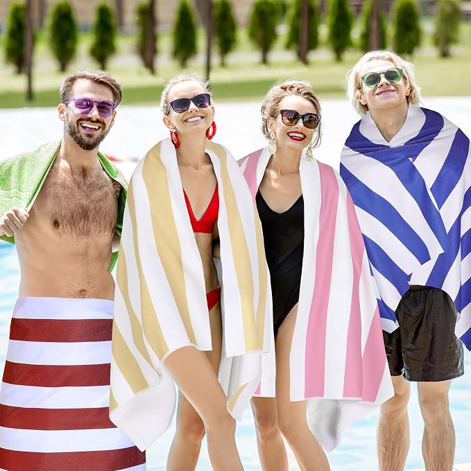 EBOOT 10 Pack Oversized Beach Towel Set Extra Large Pool Towels Microfiber Quick Dry Swim Blanket for Adult Women Men Face Hand Body Bath Travel Pool(Fancy Color,28 x 59 Inch,Cabana Stripe) - Image 7