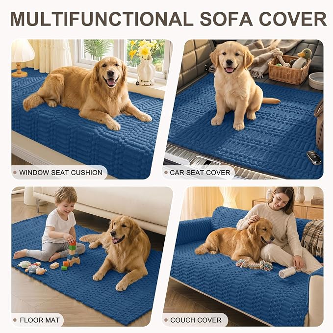 Smiry Waterproof Couch Covers for Dogs Washable, Non Slip Pet Sofa Cover | Plush Scratch Resistant Flannel Furniture Protector for Dogs, Navy, 36" x 47" - Image 10