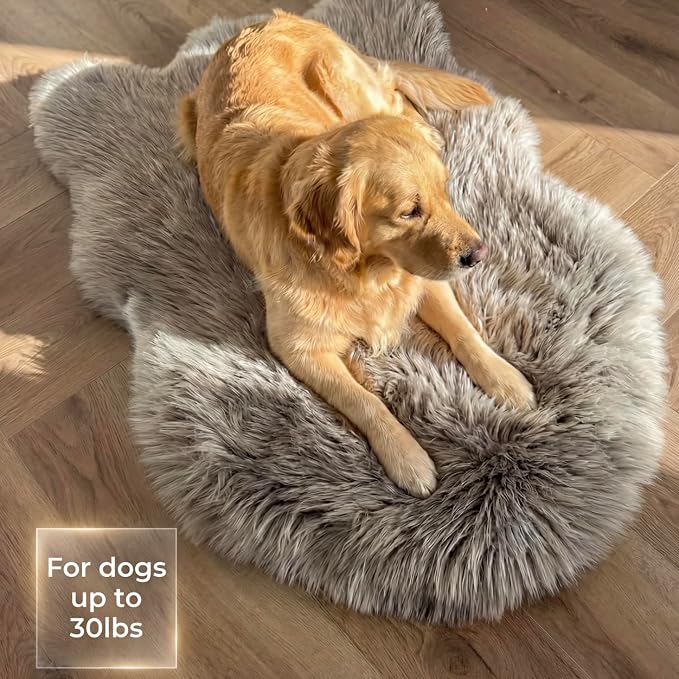 Faux Fur Orthopedic Dog Bed, Memory Foam, Grey 30"x20" | Plush Washable Dog Rug with Waterproof Machine Washable Cover, Calming for Anxious Senior Dogs, Relieves Joints - Image 2