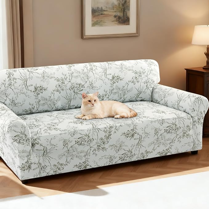 H.VERSAILTEX Floral Pattern Couch Covers for 3 Cushion Couch Sofa Pet Friendly High Stretch Couch Covers Super Soft Fabric Printed Sofa Slipcovers(Garden Bliss-Sage,Sofa) - Image 2