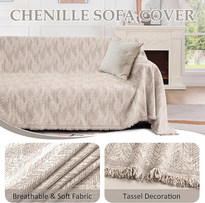 1OO% Waterproof Sectional Couch Covers for Dogs L Shaped Corner Sofa Cover Washable Chenille Sofa Slipcovers Blanket Modern Jacquard Pet Furniture Protector (91"x276", Light Khaki) - Image 6