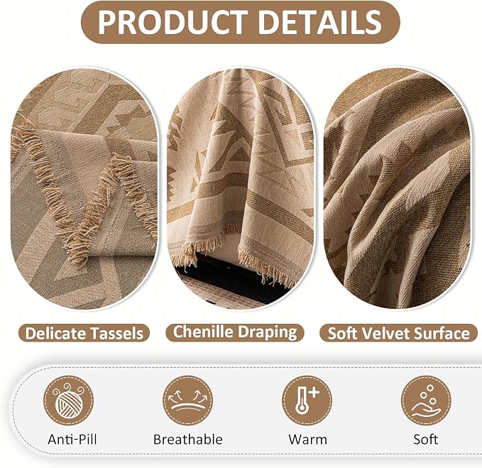 VClife Boho Couch Cover, Aztec Sofa Cover for Dog, Non Slip Washable Couch Covers for 3-4 Cushion Couch Sofa, Reversible Triangle Geometric Futon Cover Furniture Protector (Khaki, 71" x 150") - Image 5