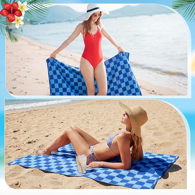 EBOOT 10 Pack Oversized Beach Towel Set Extra Large Pool Towels Microfiber Quick Dry Swim Blanket for Adult Women Men Face Hand Body Bath Travel Pool(Navy Blue,36 x 72 Inch,Classic Plaid) - Image 6