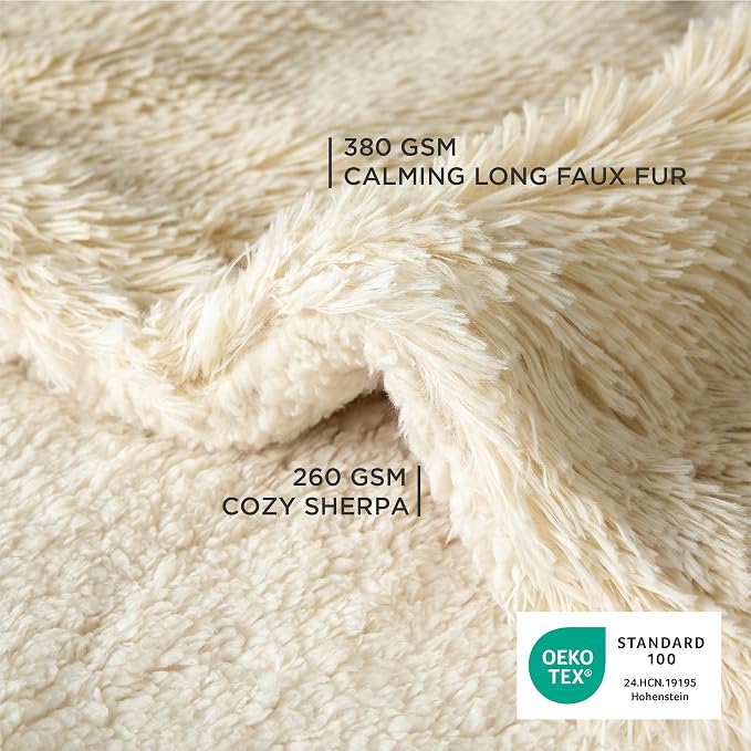 Bedsure Waterproof Dog Blankets for Medium Dogs, Fluffy Faux Fur, 40x50 | Plush Fuzzy Reversible Pet Blankets for Couch and Dog Bed,Soft Calming Throw Cat Blanket Washable, Dog Gift, Cream - Image 2